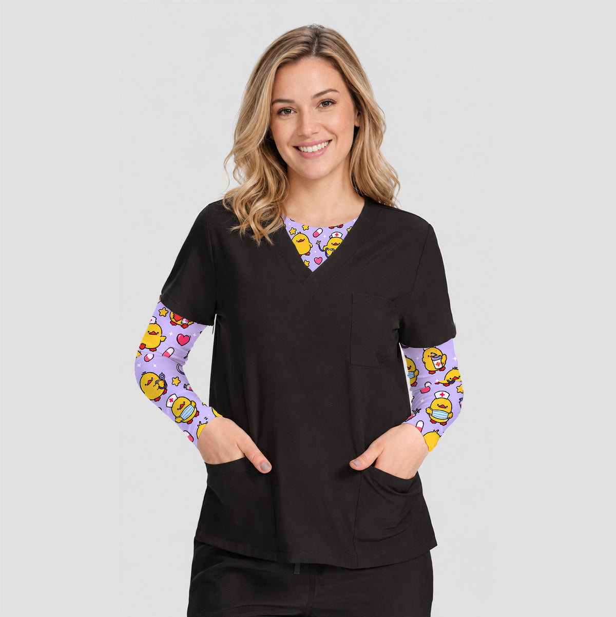 Cute Nurse Chicks And Medical Icons Underscrub, Long Sleeve Shirt for Nurses