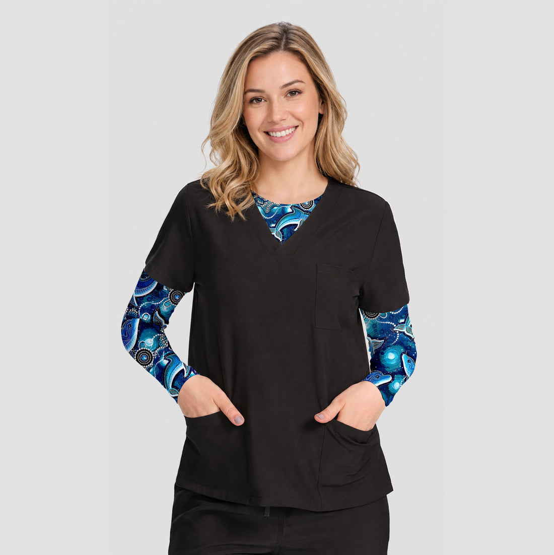 Blue Whale And Dolphin Underscrub, Long Sleeve Shirt for Nurses