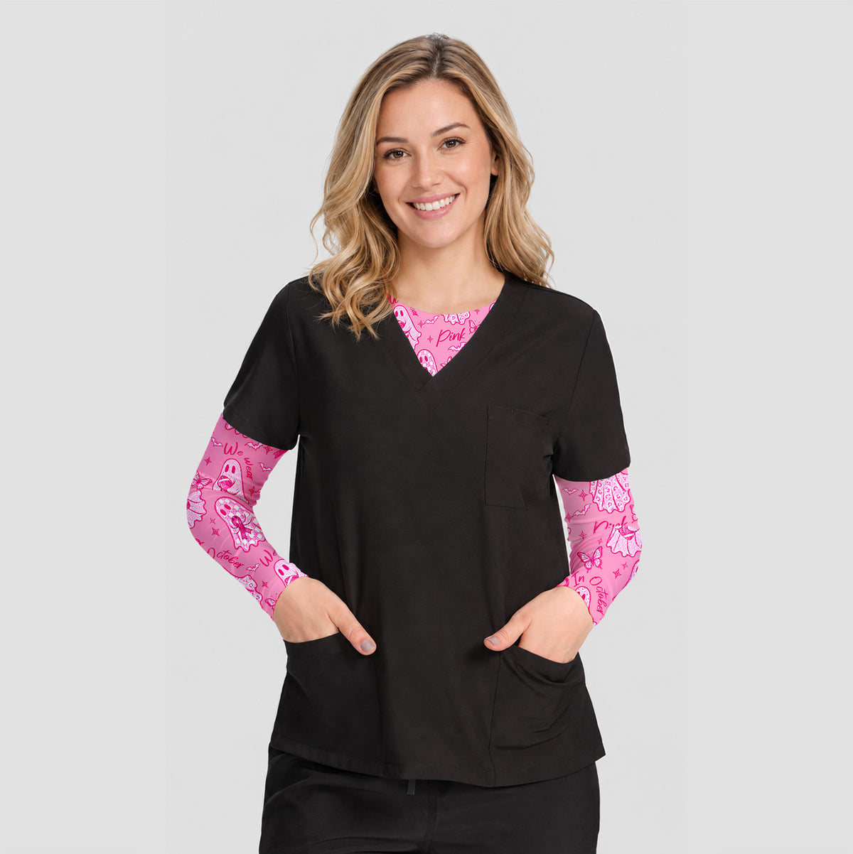 Pink October Ghost Underscrub, Long Sleeve Shirt for Nurses