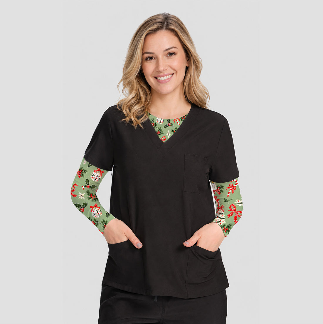 Christian Christmas Bows And Holly Underscrub, Long Sleeve Shirt for Nurses