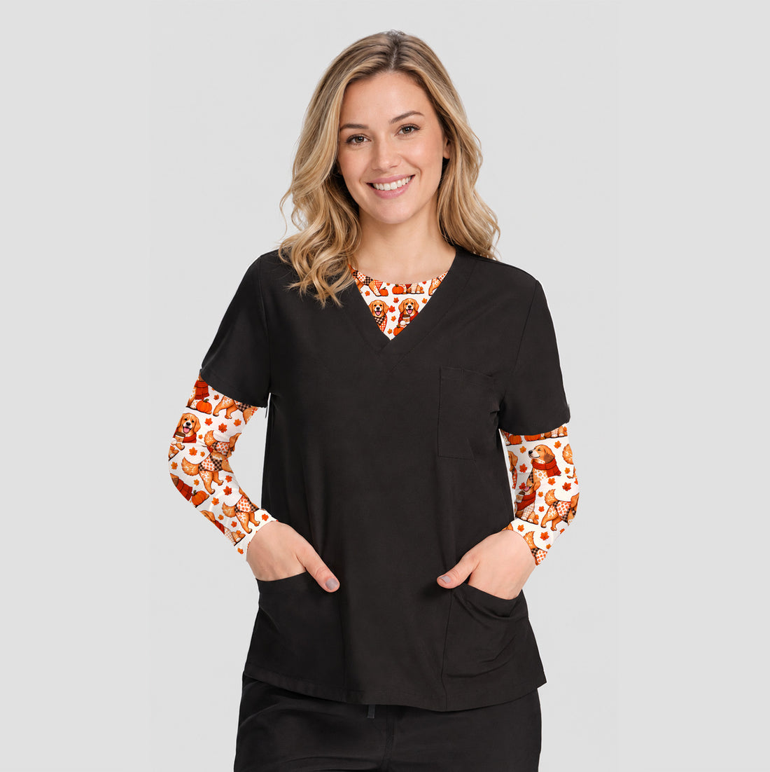 Fall Golden Retriever And Pumpkin Underscrub, Long Sleeve Shirt for Nurses