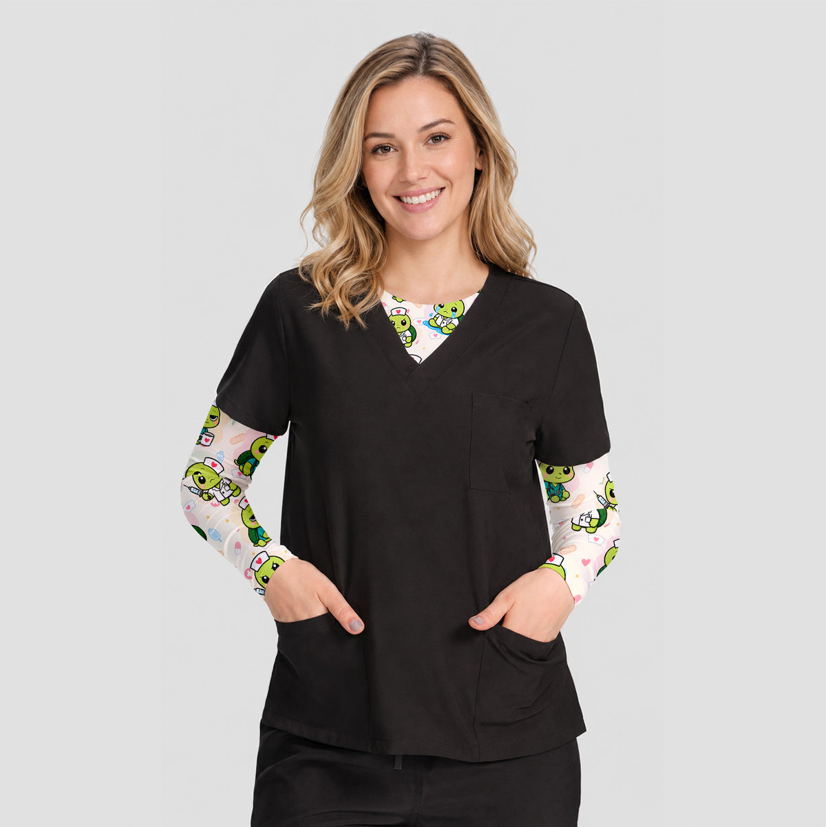 Cute Nurse Turtle Medical Icons Underscrub, Long Sleeve Shirt for Nurses