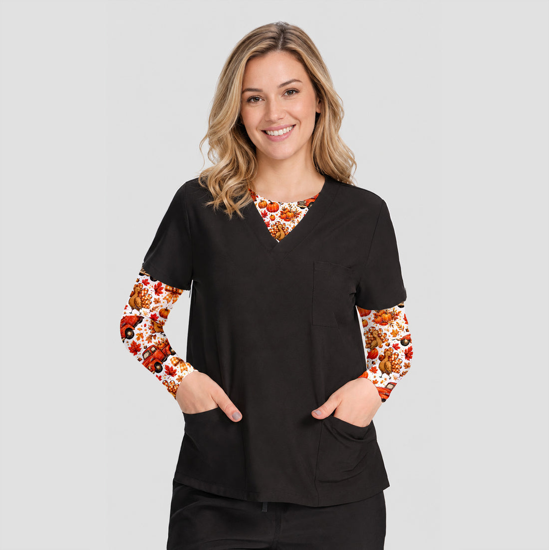 Thanksgiving Turkey And Vintage Truck Underscrub, Long Sleeve Shirt for Nurses