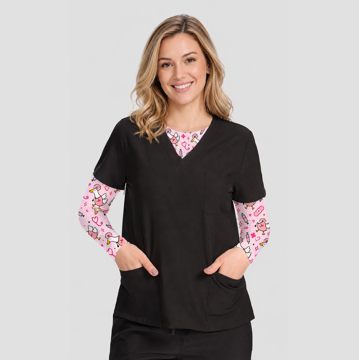 Buntes Neon-Katzen-Unterziehshirt, Langarmshirt für Pflegekräfte