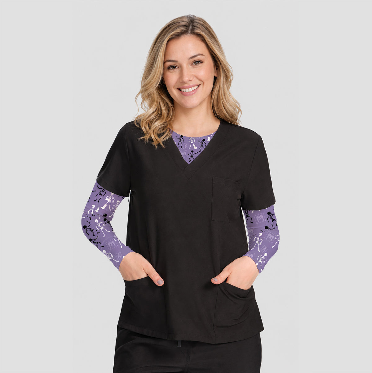 Buntes Neon-Katzen-Unterziehshirt, Langarmshirt für Pflegekräfte
