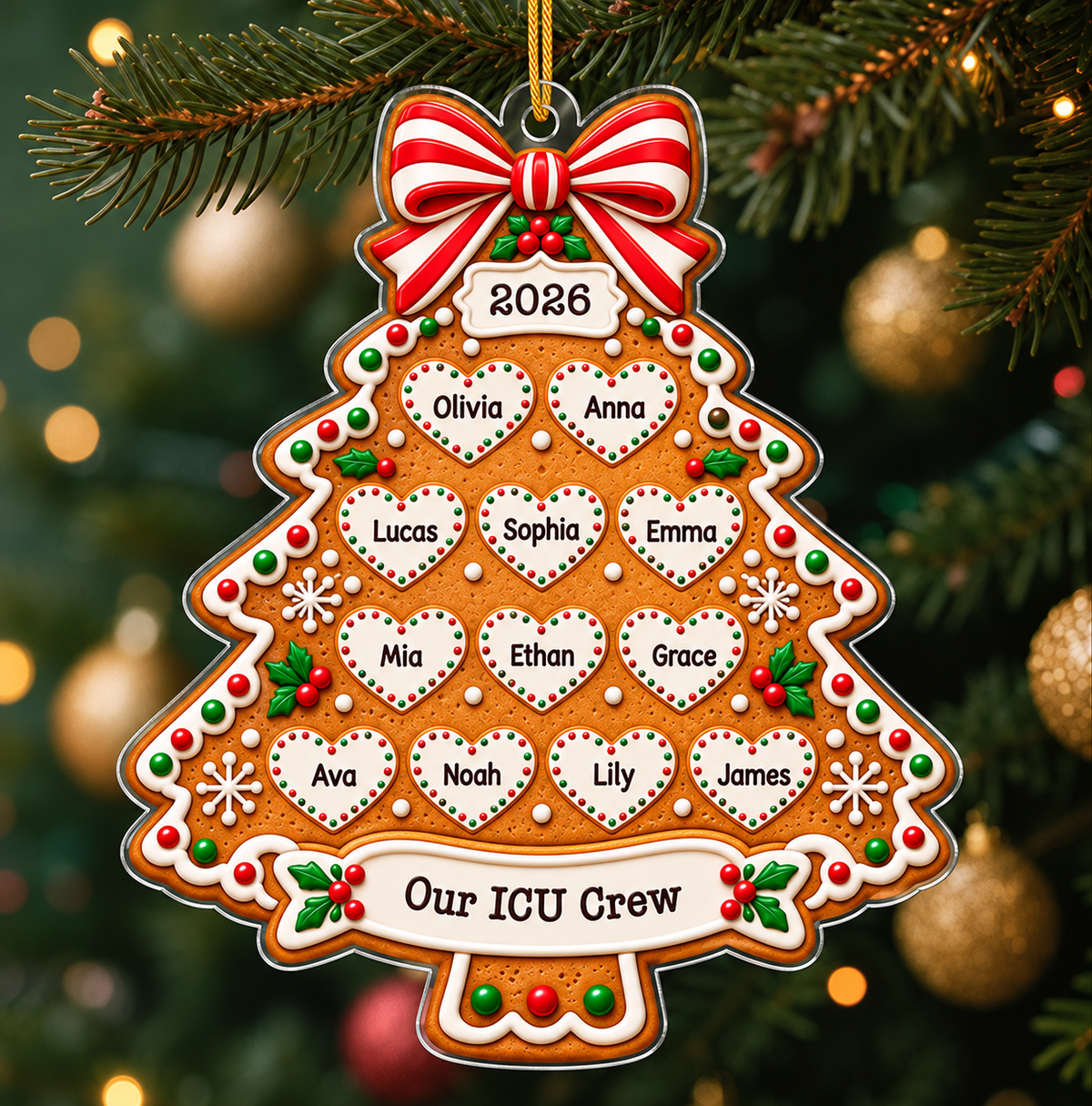 Personalized Nurse Team Gingerbread Tree Acrylic Ornament – Custom Names & Year Christmas Gift