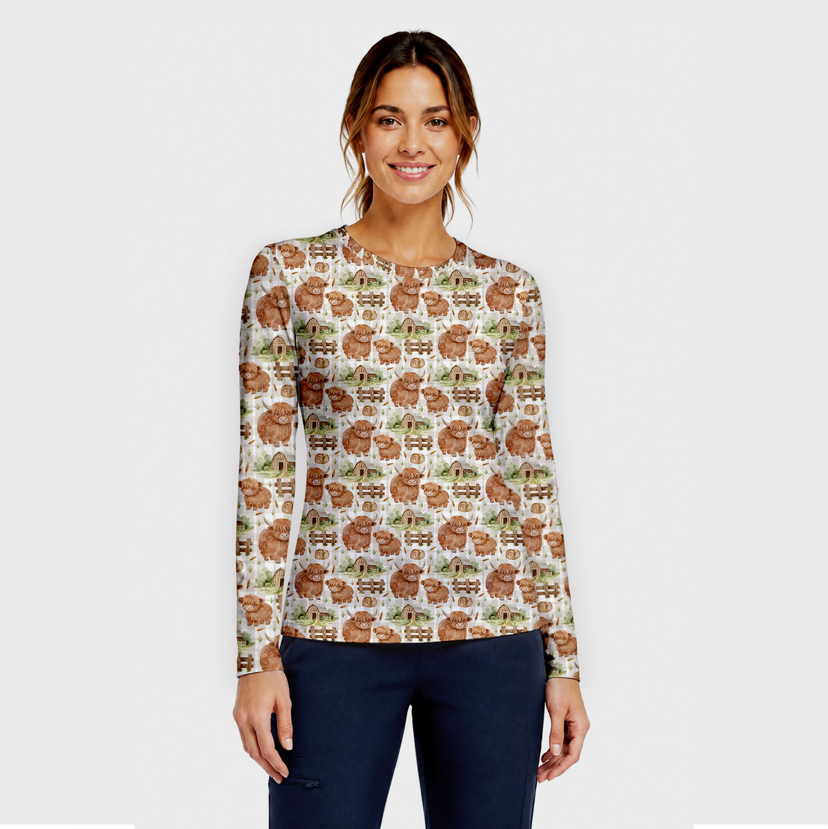 Highland Cow Farm Underscrub, Long Sleeve Shirt for Nurses