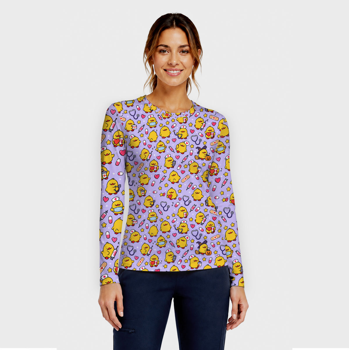 Cute Nurse Chicks And Medical Icons Underscrub, Long Sleeve Shirt for Nurses