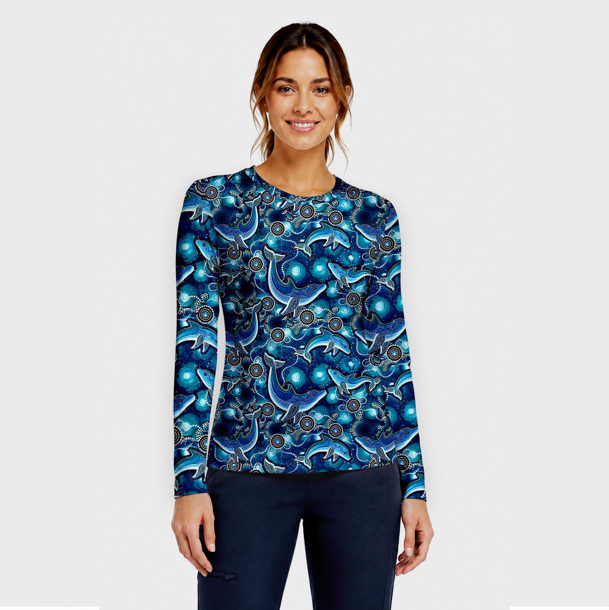 Blue Whale And Dolphin Underscrub, Long Sleeve Shirt for Nurses
