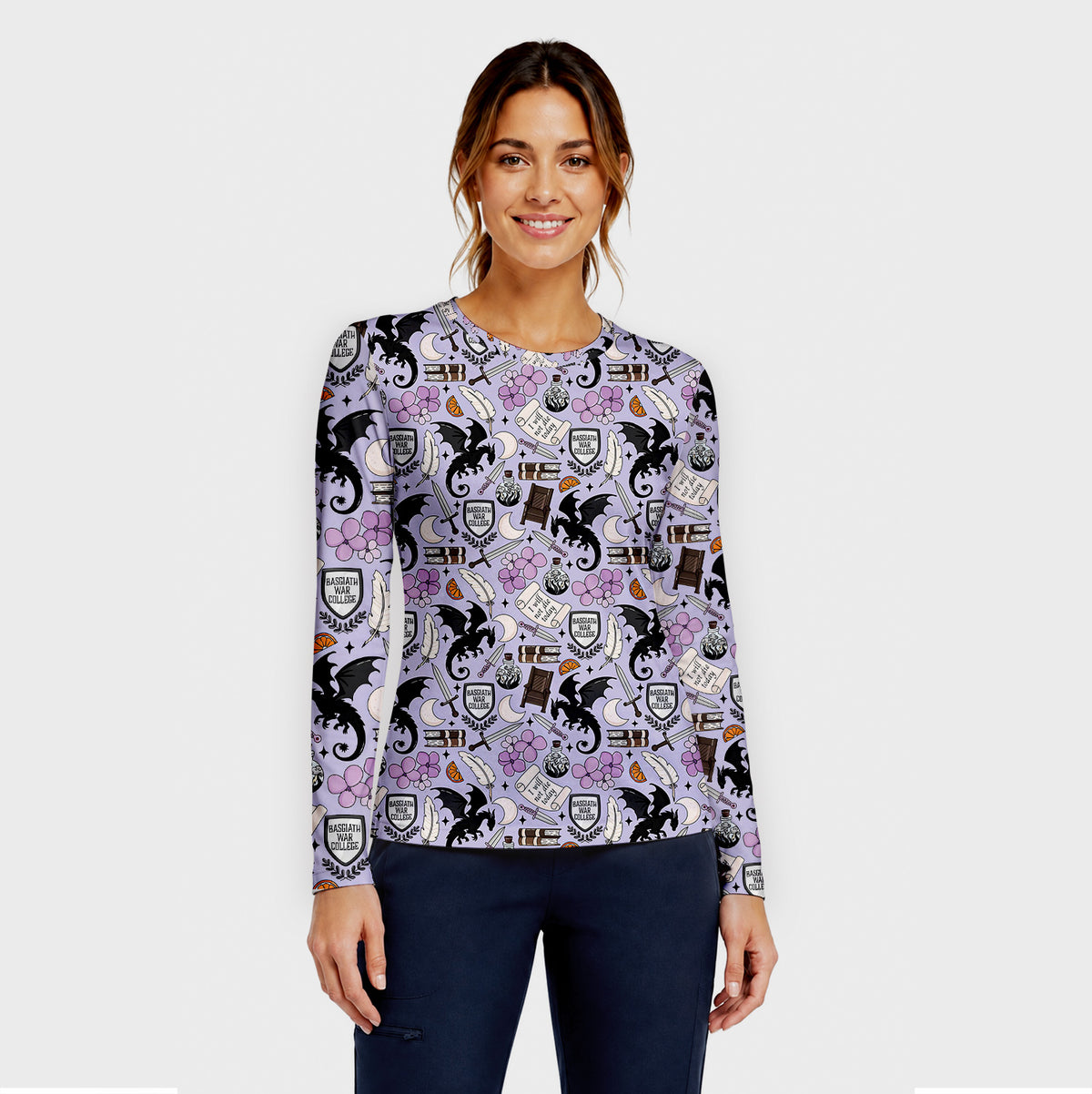 Spooky Gothic Fantasy Dragon Underscrub, Long Sleeve Shirt for Nurses
