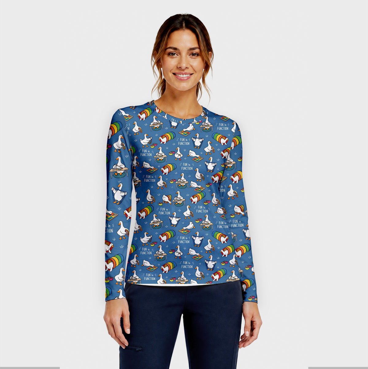 Buntes Neon-Katzen-Unterziehshirt, Langarmshirt für Pflegekräfte