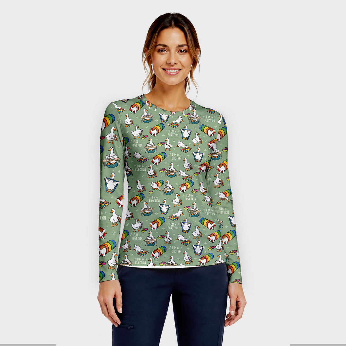 Buntes Neon-Katzen-Unterziehshirt, Langarmshirt für Pflegekräfte