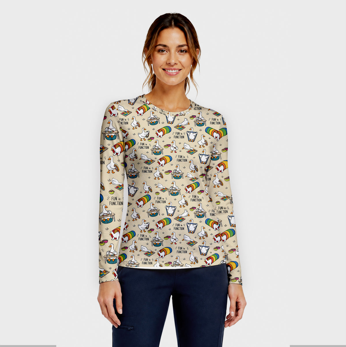 Buntes Neon-Katzen-Unterziehshirt, Langarmshirt für Pflegekräfte