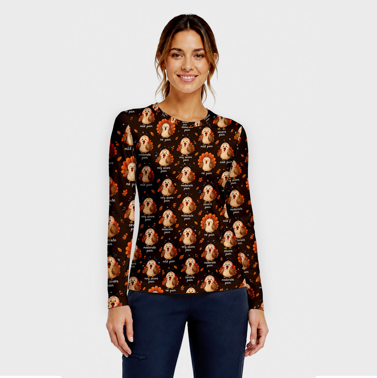 Funny Thanksgiving Turkey Pain Scale Underscrub, Long Sleeve Shirt for Nicu Nurses