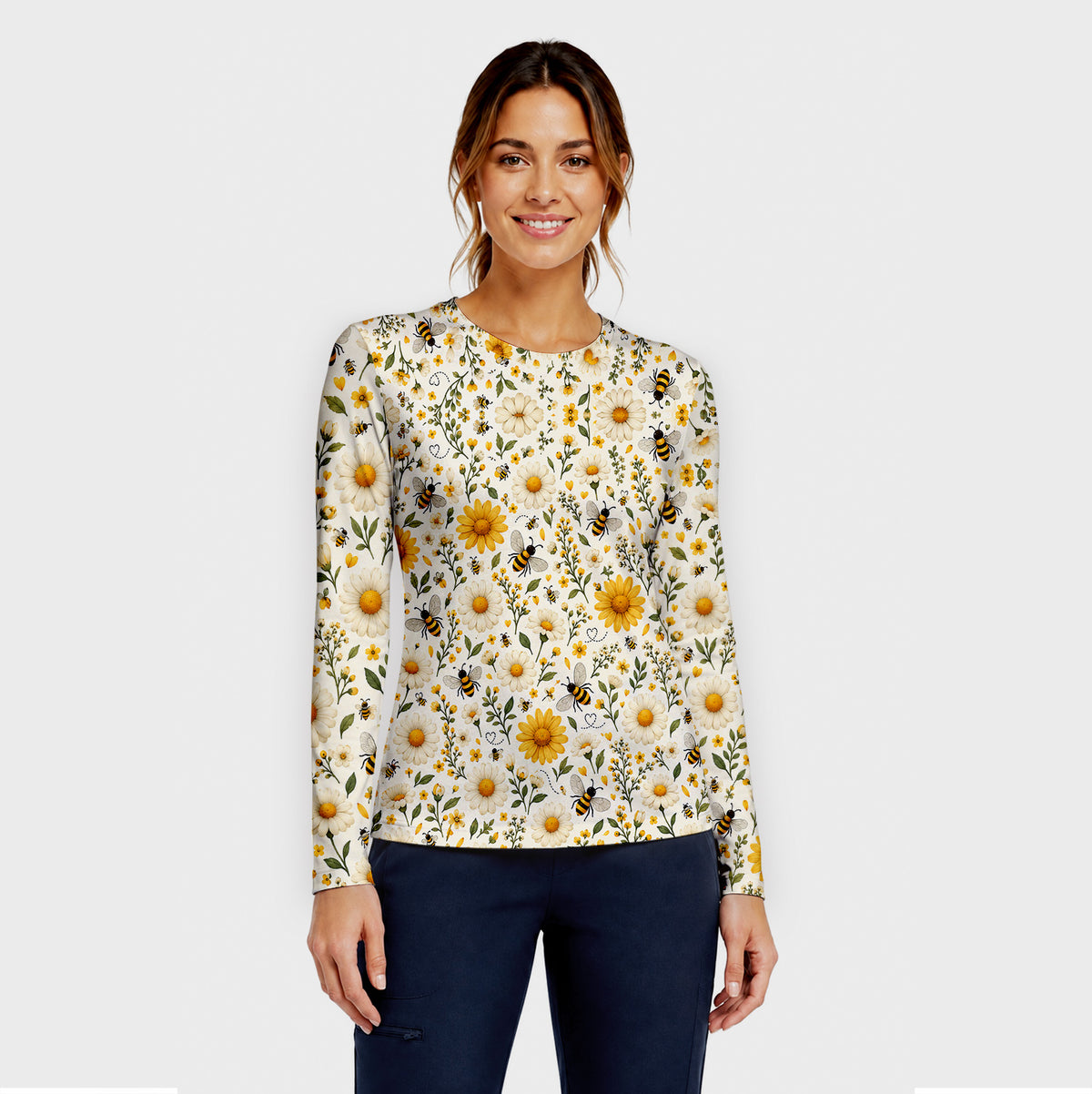 Honey Bee And Daisy Underscrub, Long Sleeve Shirt for Nurses