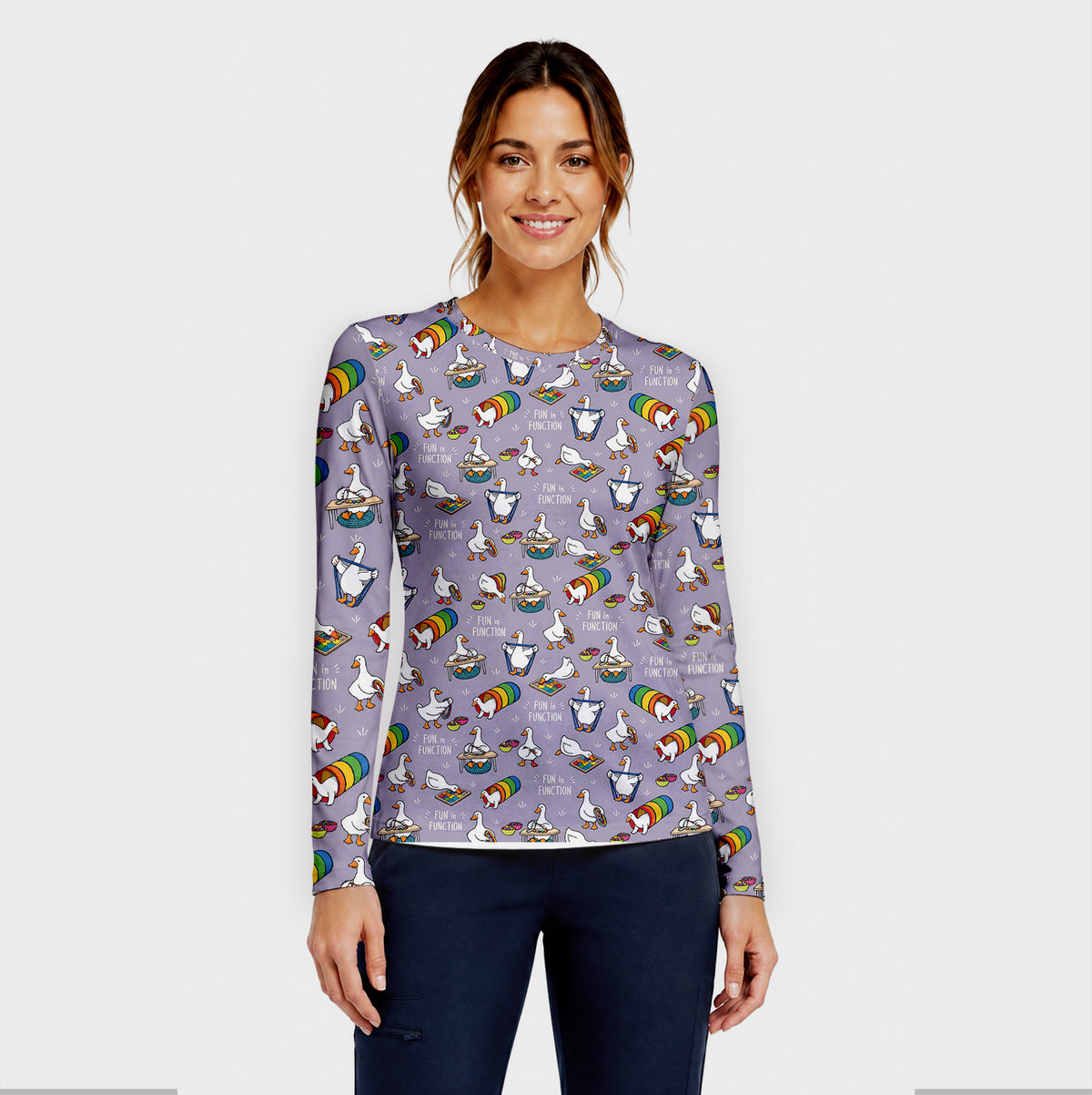 Buntes Neon-Katzen-Unterziehshirt, Langarmshirt für Pflegekräfte