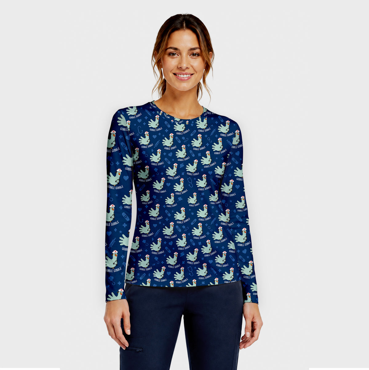 Funny Gobble Gobble Nurse Turkey Underscrub, Long Sleeve Shirt for Nurses