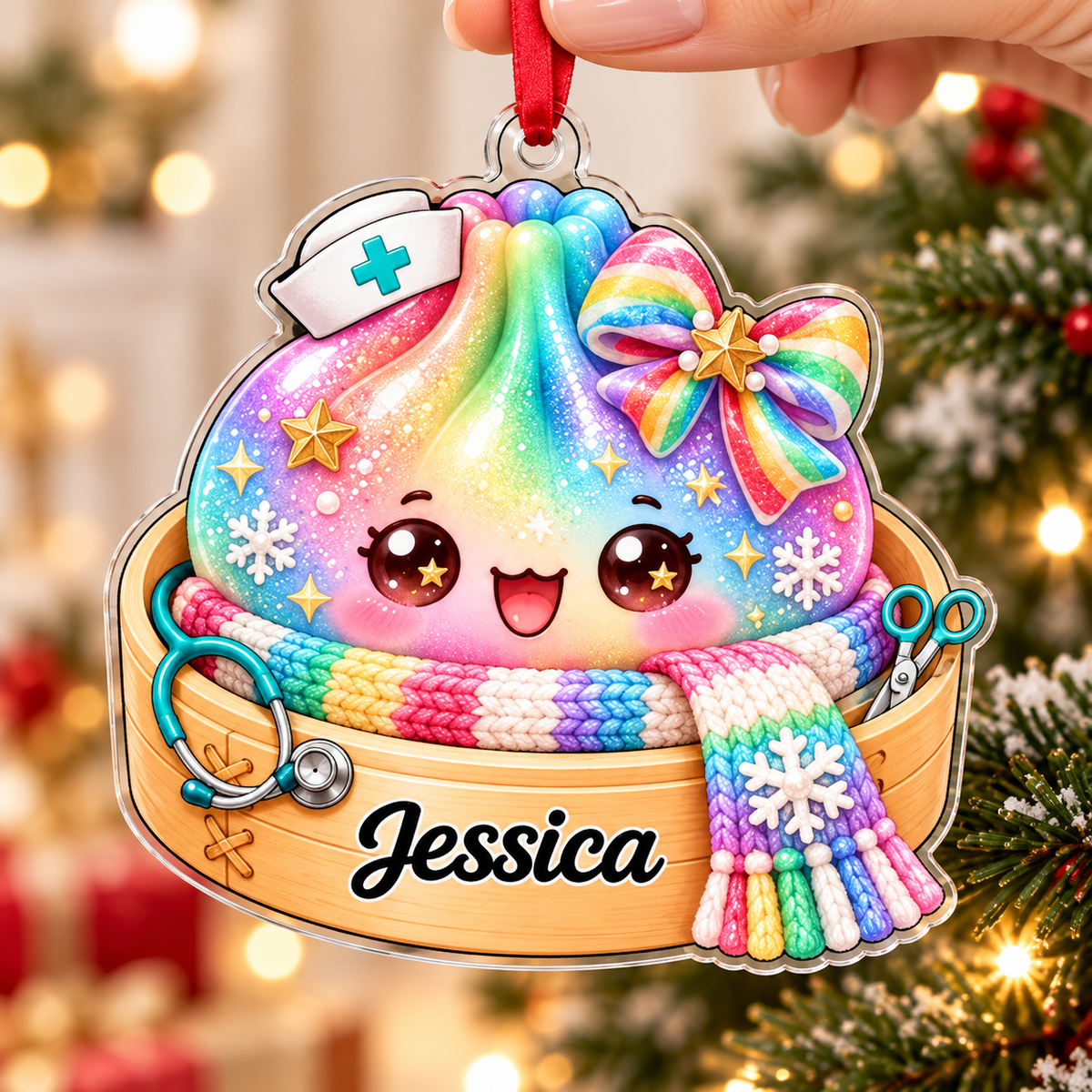 Personalized Nurse Dumpling Acrylic Ornament, Cute Custom Name Christmas Gift