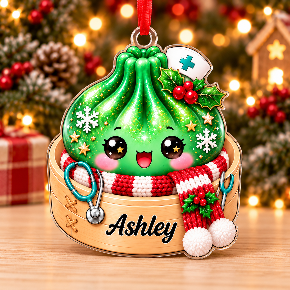 Personalized Nurse Dumpling Acrylic Ornament, Cute Custom Name Christmas Gift