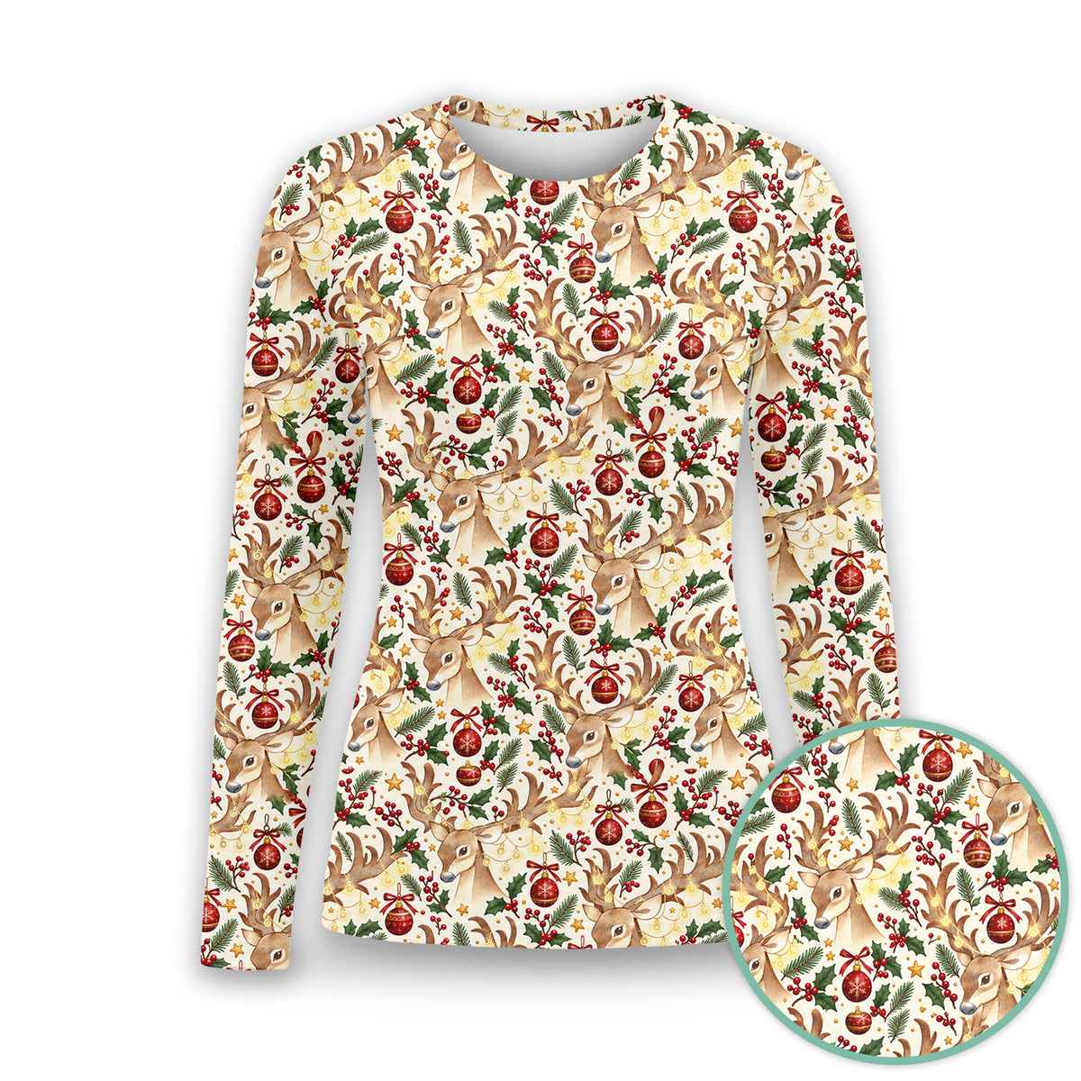 Christmas Reindeer And Holly Underscrub, Long Sleeve Shirt for Nurses