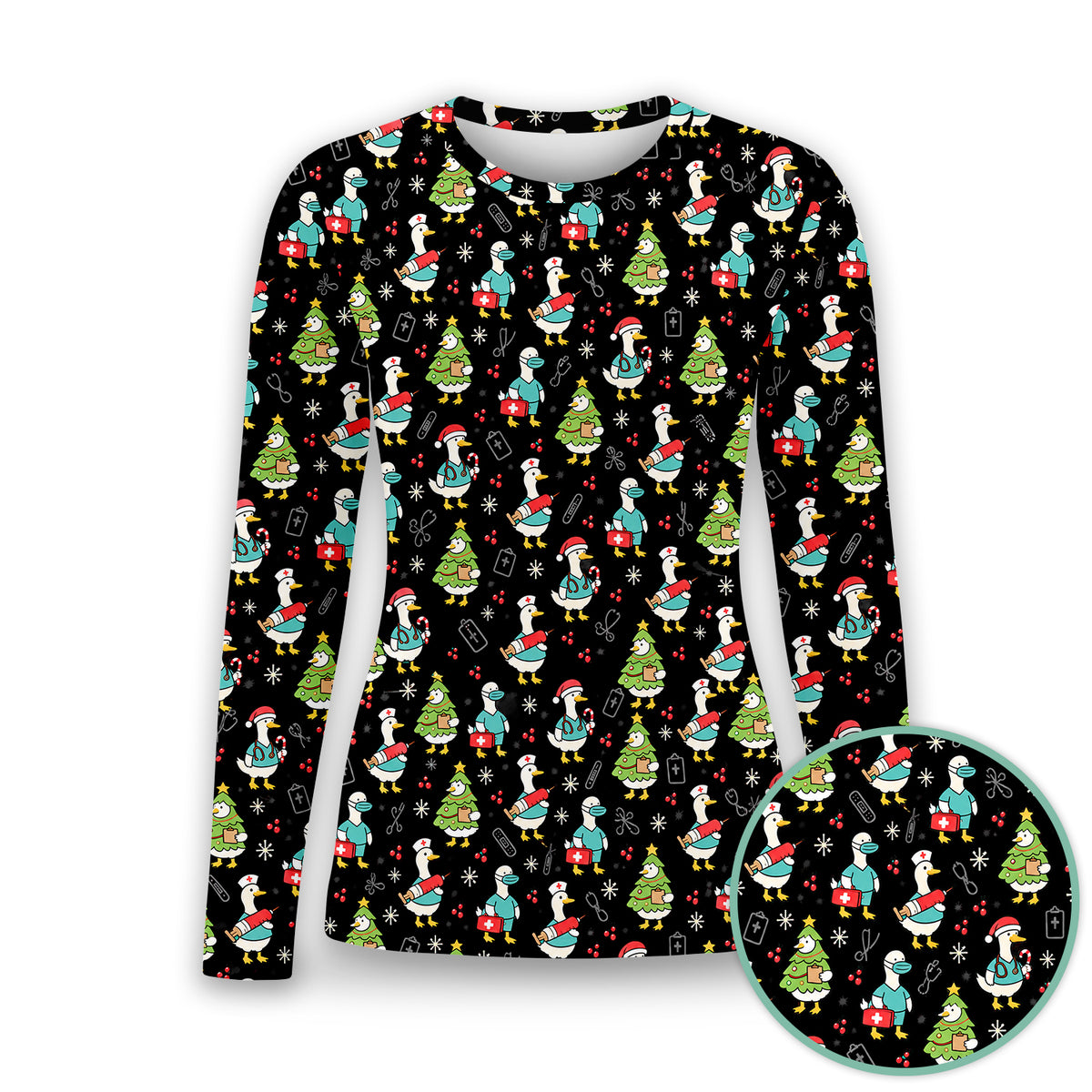 Cute Christmas Nurse Goose Underscrub, Long Sleeve Shirt for Nurses