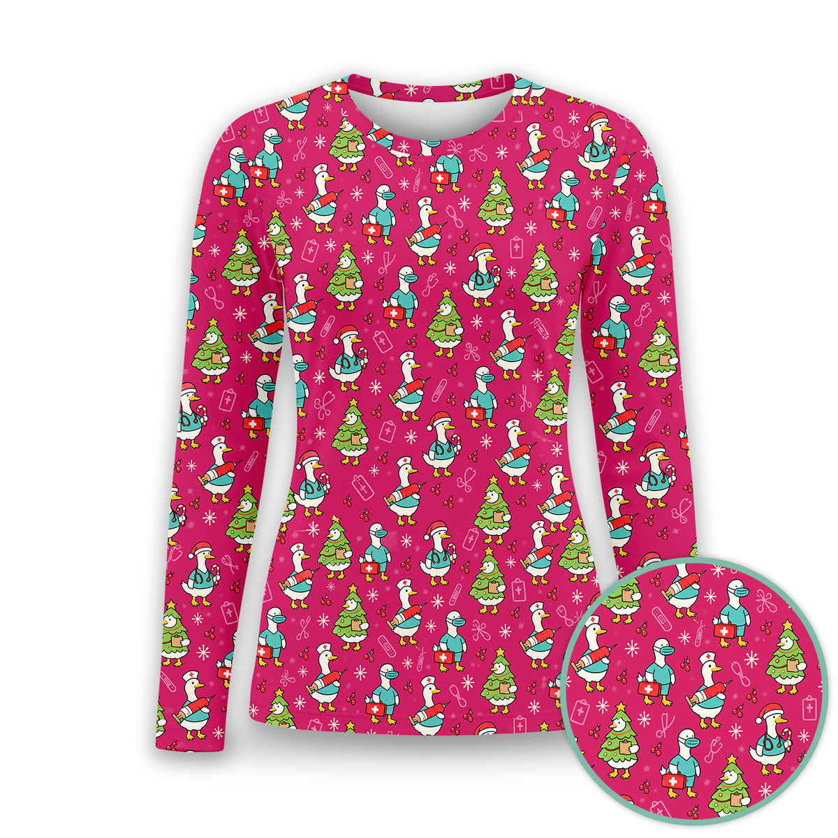Cute Christmas Nurse Goose Underscrub, Long Sleeve Shirt for Nurses