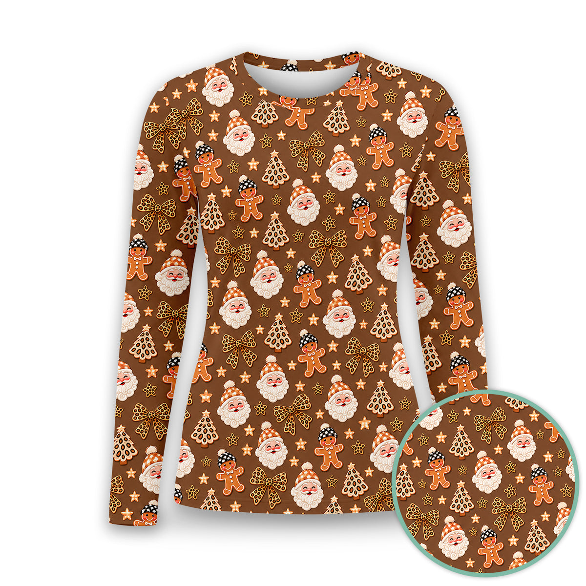 Funny Christmas Cat Baking Biscuits Pattern Underscrub, Long Sleeve Shirt for Nurses