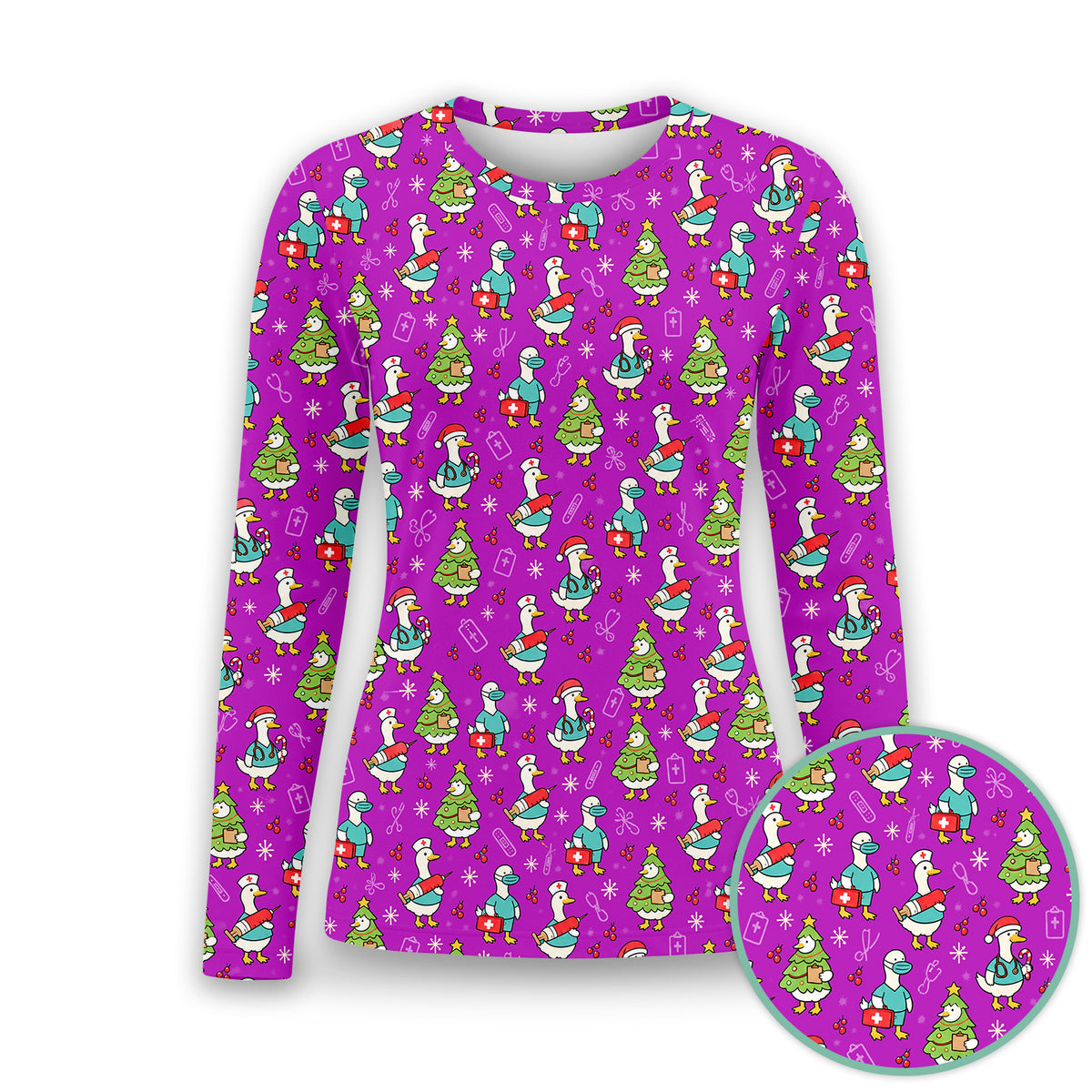 Cute Christmas Nurse Goose Underscrub, Long Sleeve Shirt for Nurses
