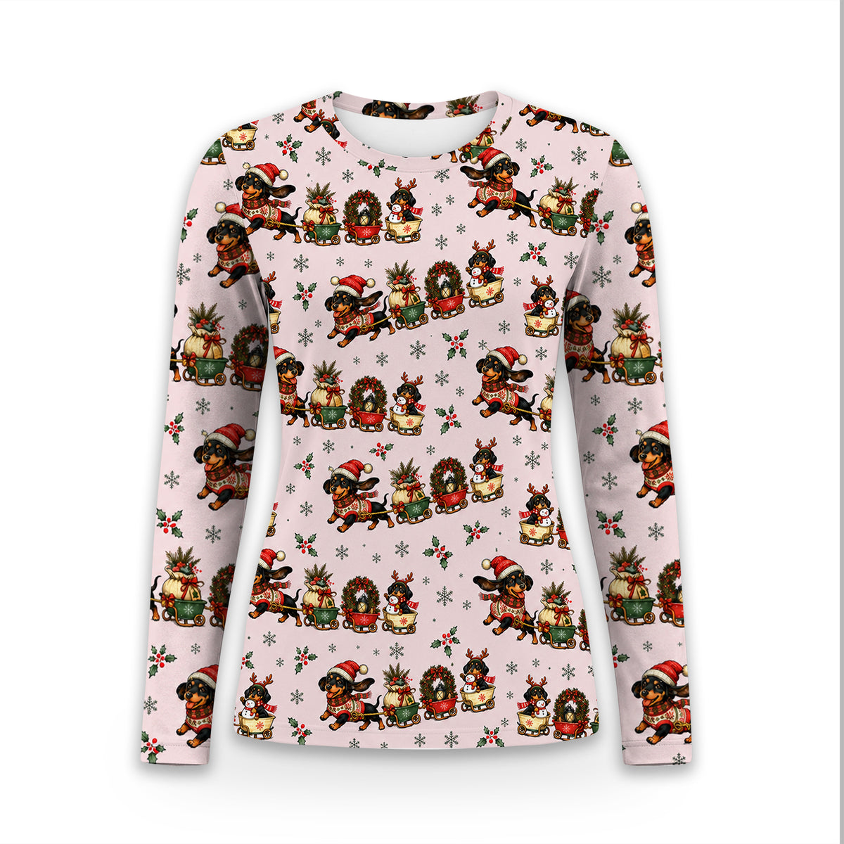 Christmas Dachshund Wagon Train Underscrub, Long Sleeve Shirt for Nurses
