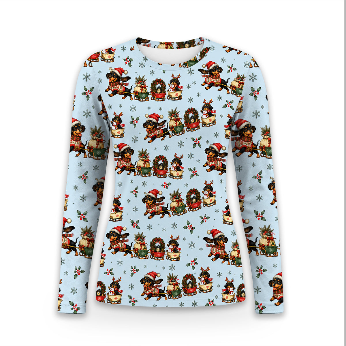 Christmas Dachshund Wagon Train Underscrub, Long Sleeve Shirt for Nurses