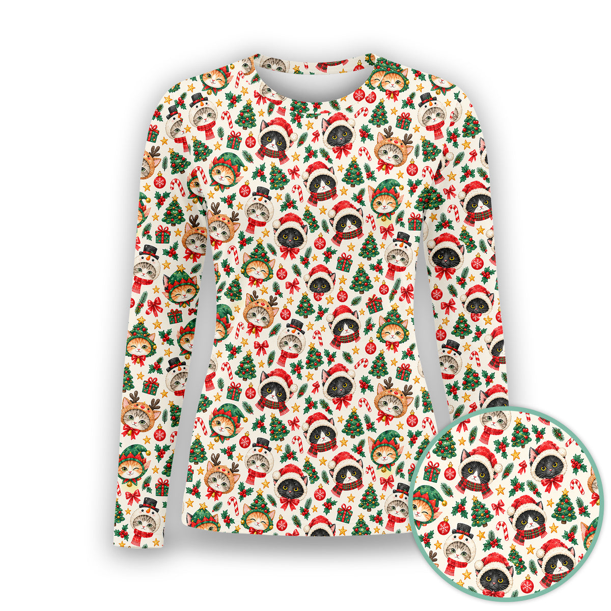 Christmas Cats And Trees Pattern Underscrub, Long Sleeve Shirt for Nurses