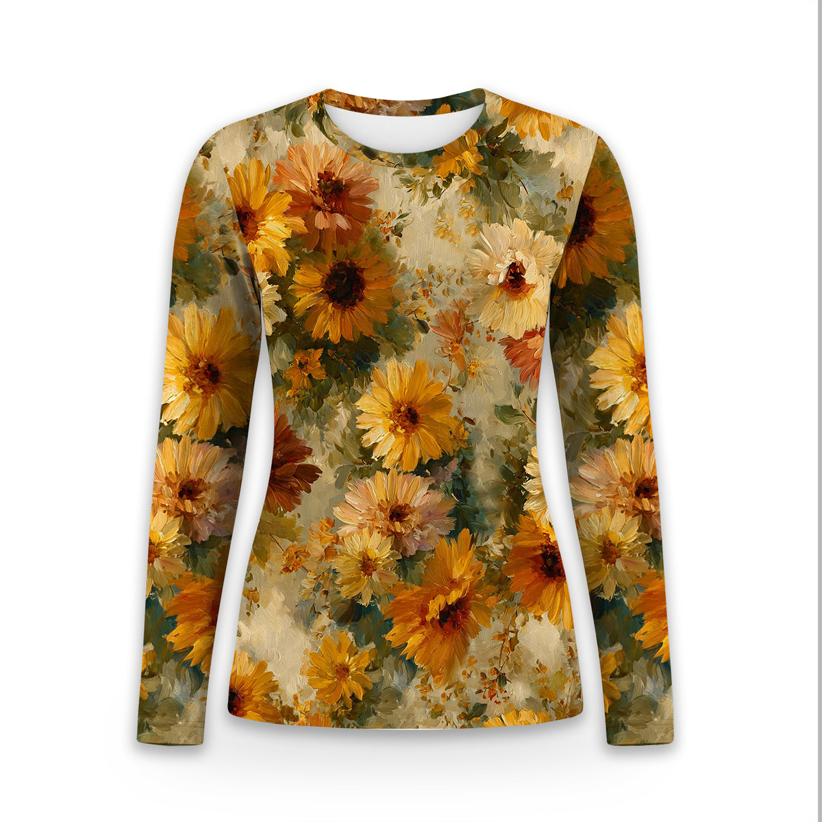 Vintage Sunflower Oil Painting Underscrub, Long Sleeve Shirt for Nurses