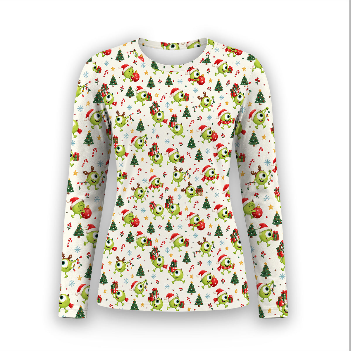 Christmas One Eyed Green Monsters Underscrub, Long Sleeve Shirt for Nurses