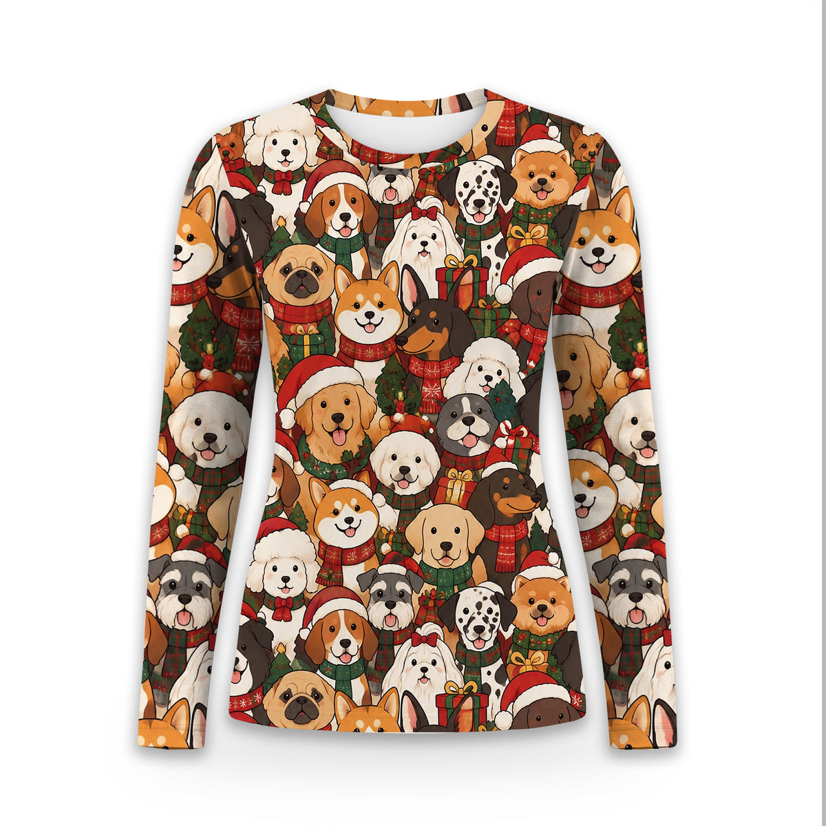 Christmas Dog Breeds Collage Pattern Underscrub, Long Sleeve Shirt for Nurses