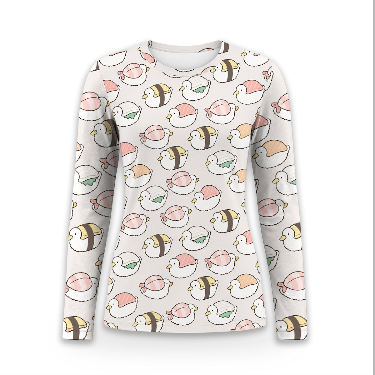 Cute Nigiri Sushi Ducks Pattern Underscrub, Long Sleeve Shirt for Nurses