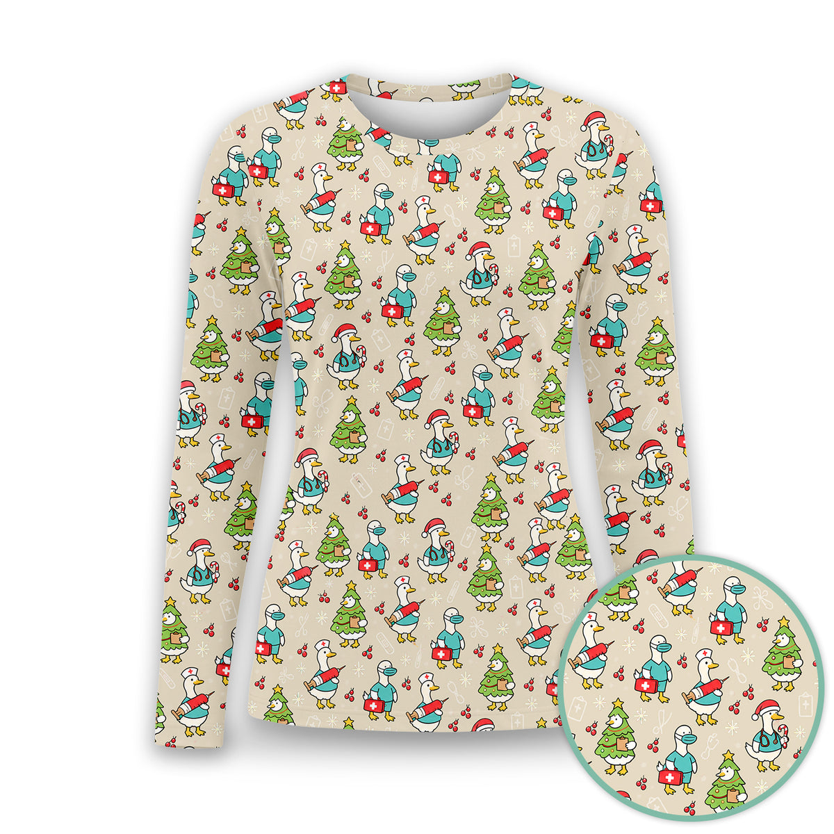Cute Christmas Nurse Goose Underscrub, Long Sleeve Shirt for Nurses