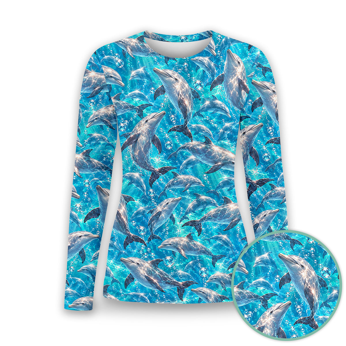 Blue Ocean Dolphin Pattern Underscrub, Long Sleeve Shirt for Nurses