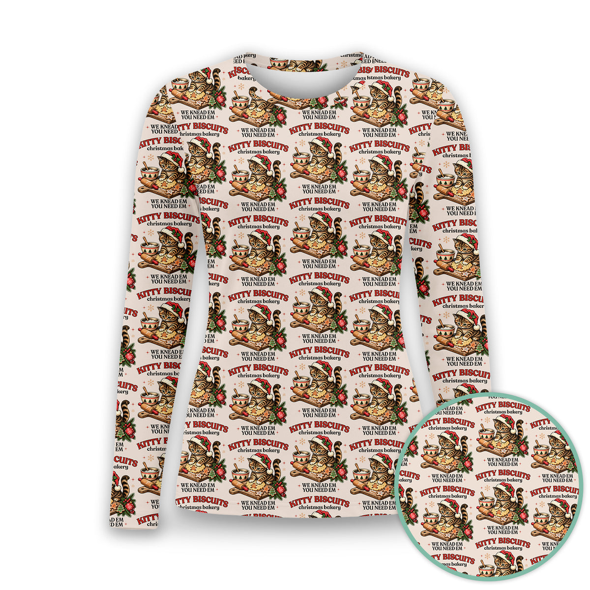 Christmas Santa And Gingerbread Pattern Underscrub, Long Sleeve Shirt for Nurses