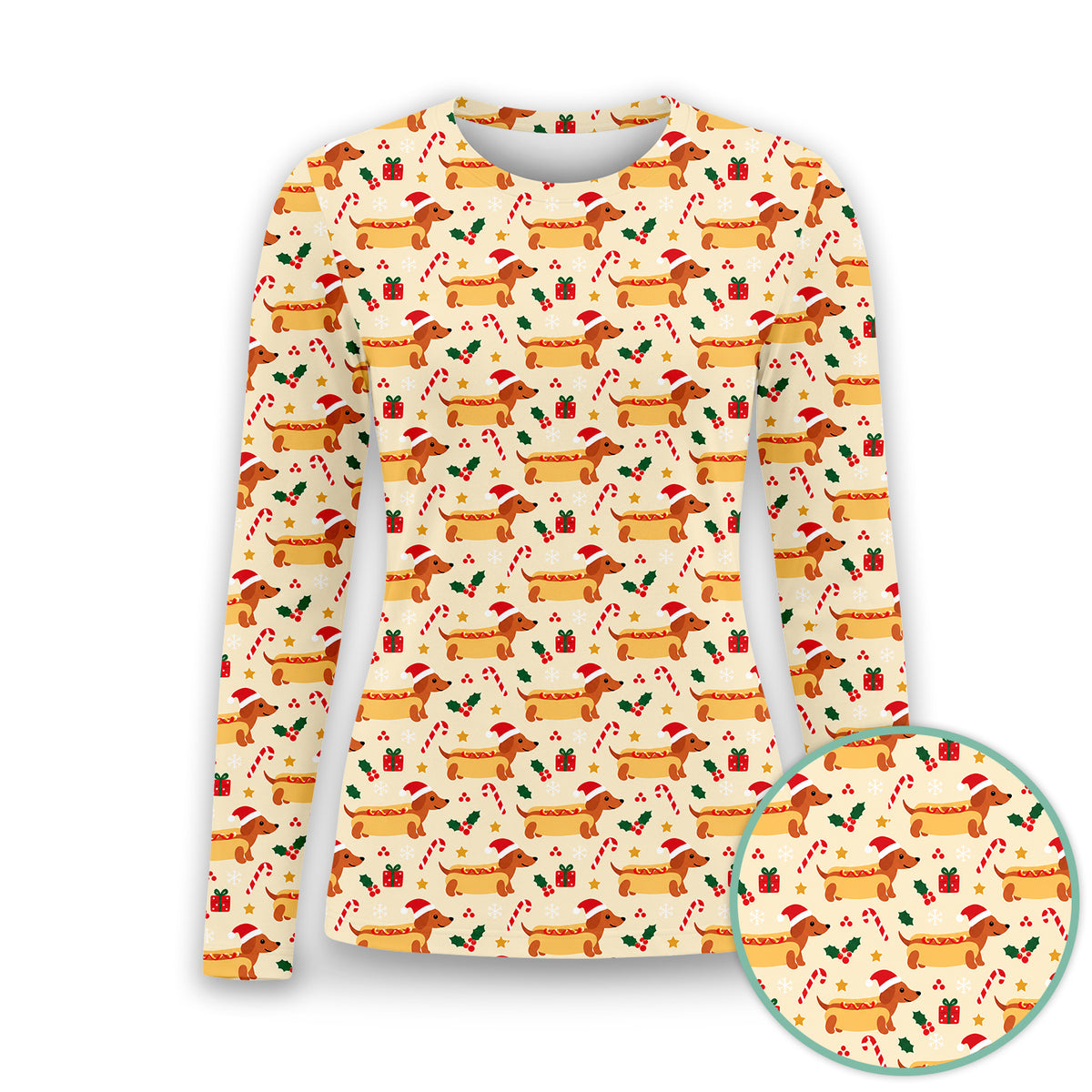 Funny Christmas Dachshund Hot Dog Underscrub, Long Sleeve Shirt for Nurses