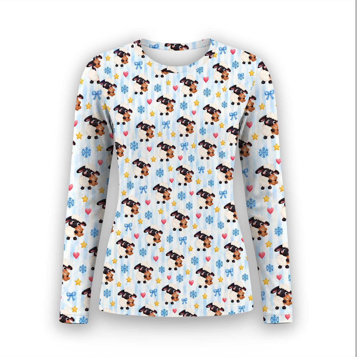 Cute Winter Lambs Holding Teddy Bears Underscrub, Long Sleeve Shirt for Nurses