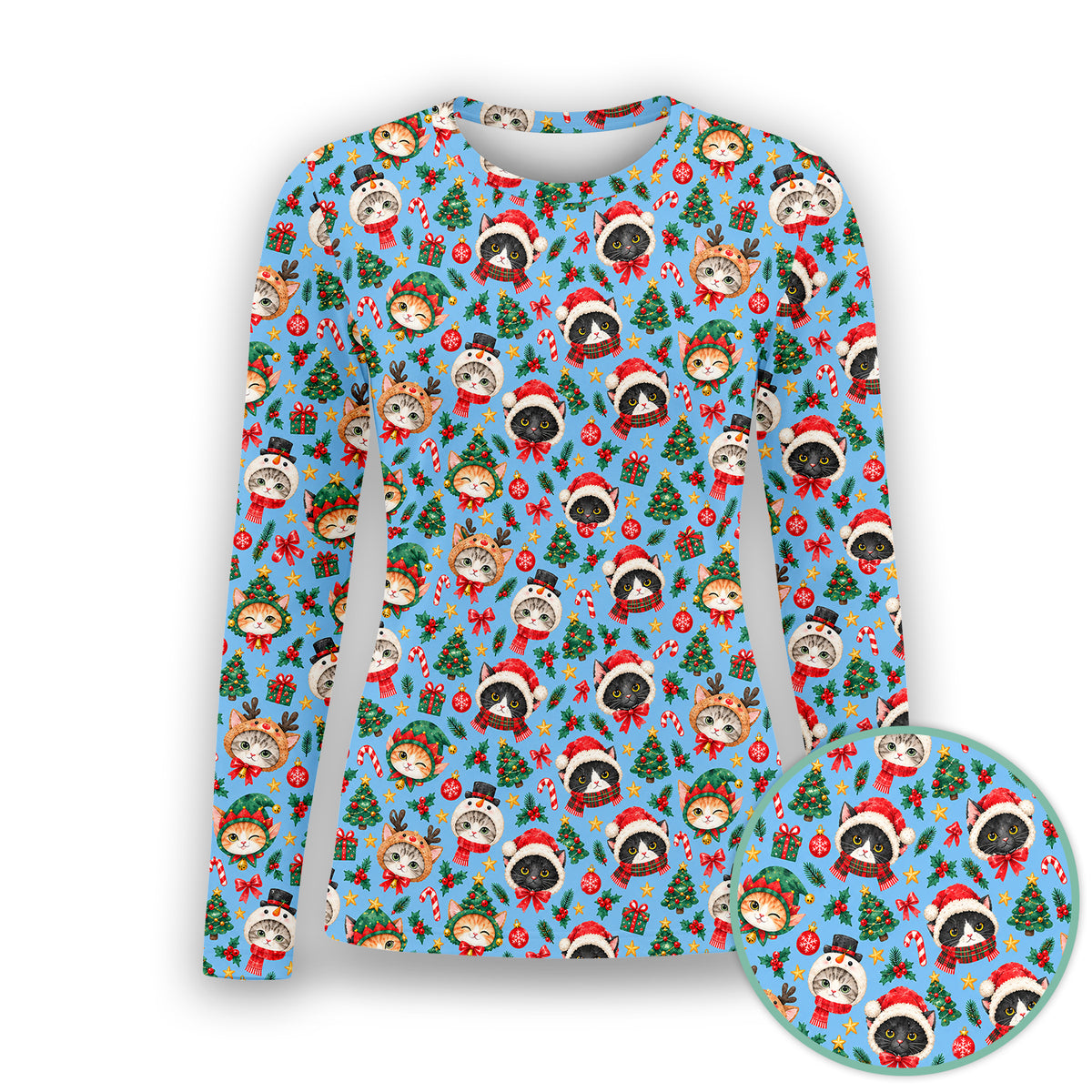 Christmas Cats And Trees Pattern Underscrub, Long Sleeve Shirt for Nurses