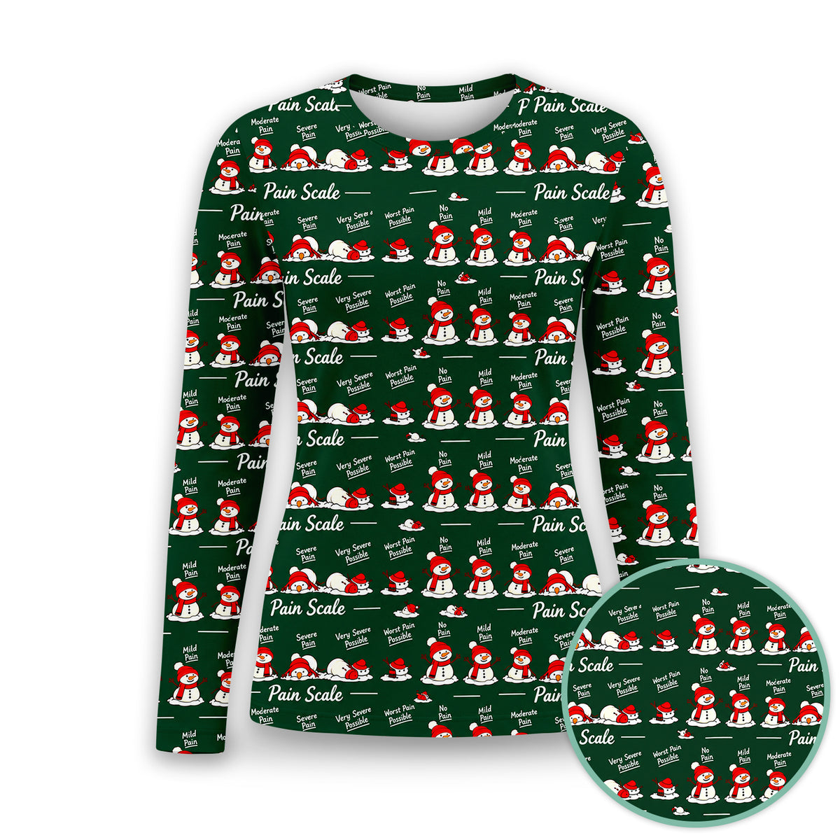 Funny Christmas Snowman Pain Scale Underscrub, Long Sleeve Shirt for Nurses