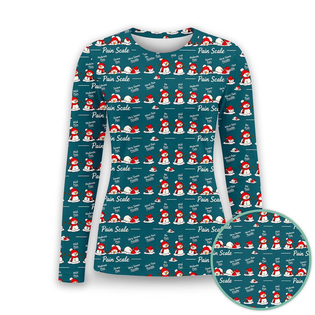 Funny Christmas Snowman Pain Scale Underscrub, Long Sleeve Shirt for Nurses