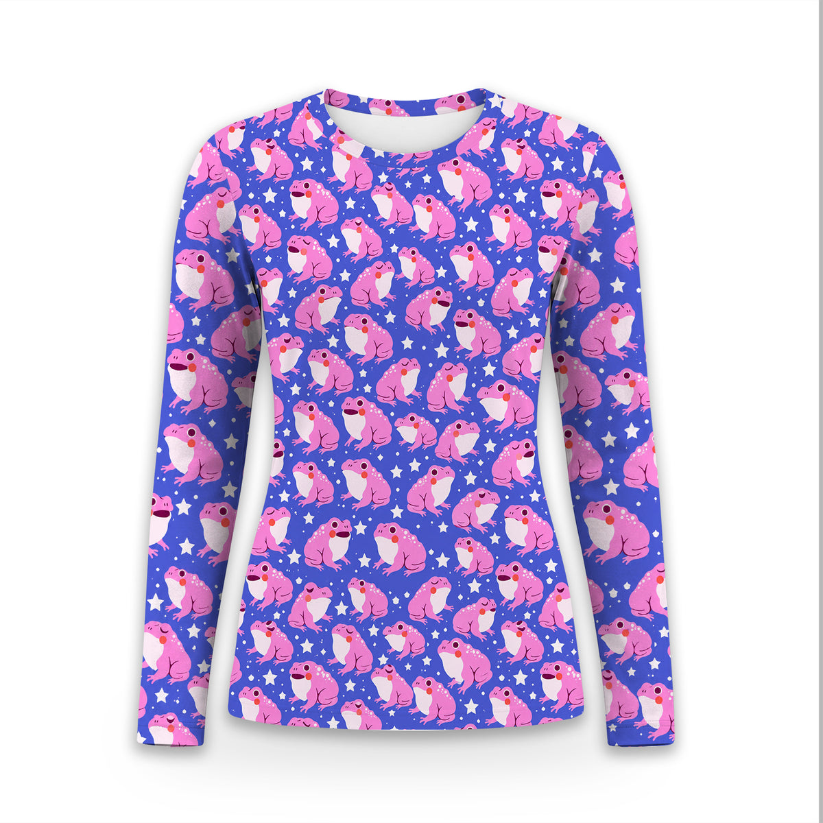 Cute Pink Frogs with Stars Pattern Underscrub, Long Sleeve Shirt for Nurses
