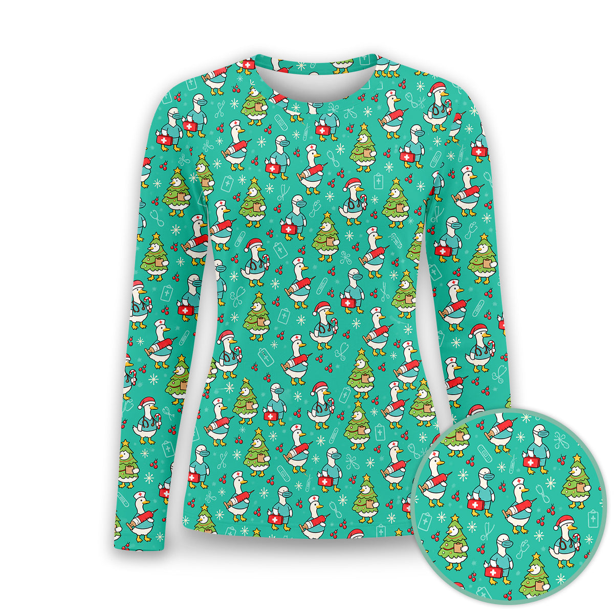 Cute Christmas Nurse Goose Underscrub, Long Sleeve Shirt for Nurses