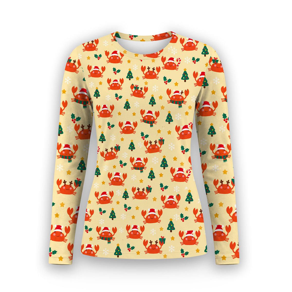 Christmas Crabs And Trees Pattern Underscrub, Long Sleeve Shirt for Nurses
