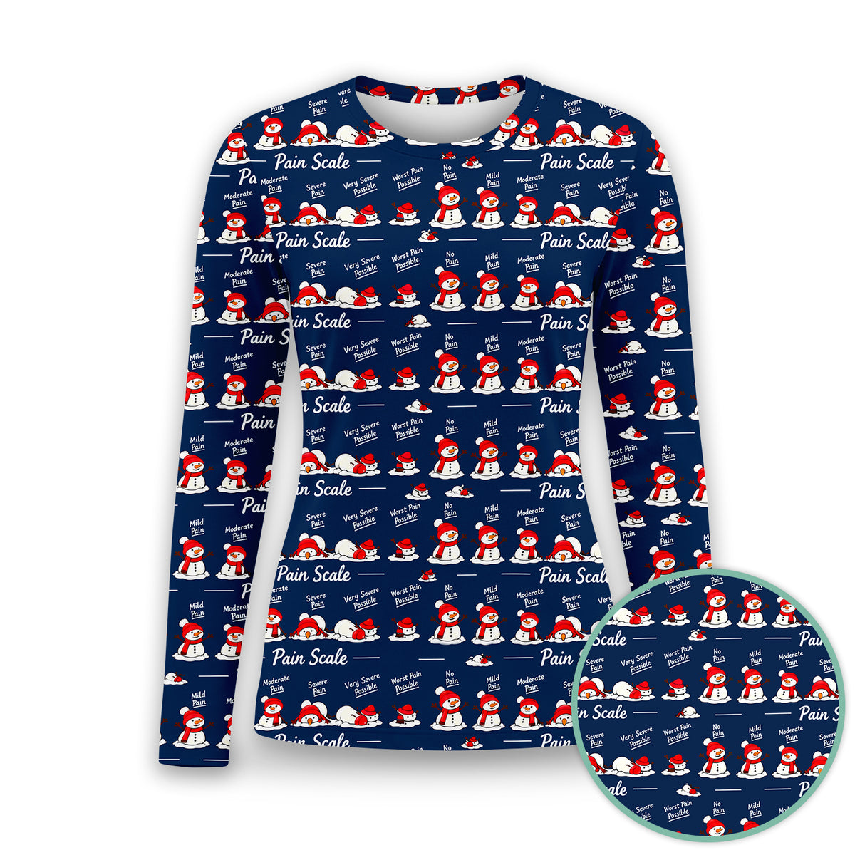 Funny Christmas Snowman Pain Scale Underscrub, Long Sleeve Shirt for Nurses