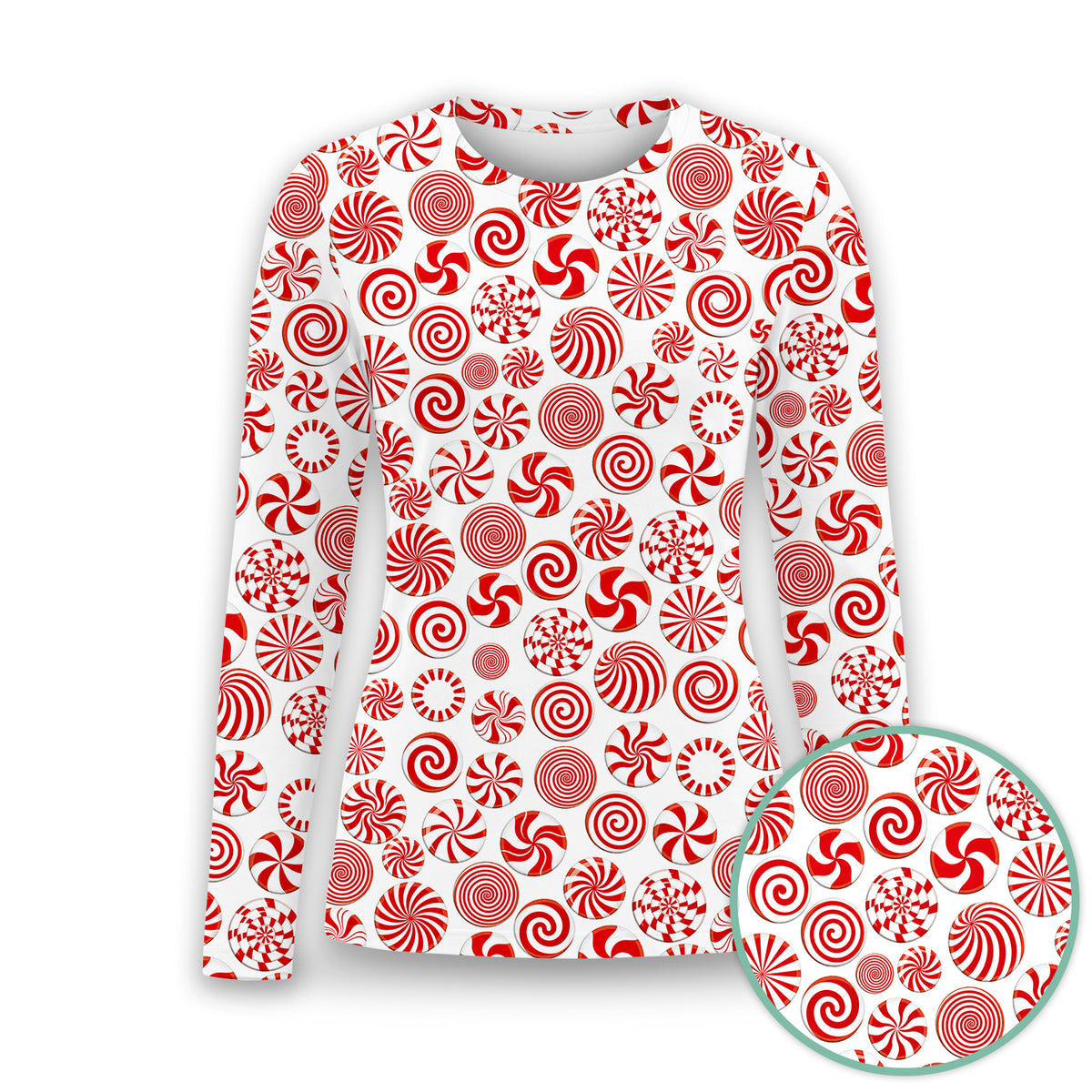 Christmas Peppermint Candy Pattern Underscrub, Long Sleeve Shirt for Nurses