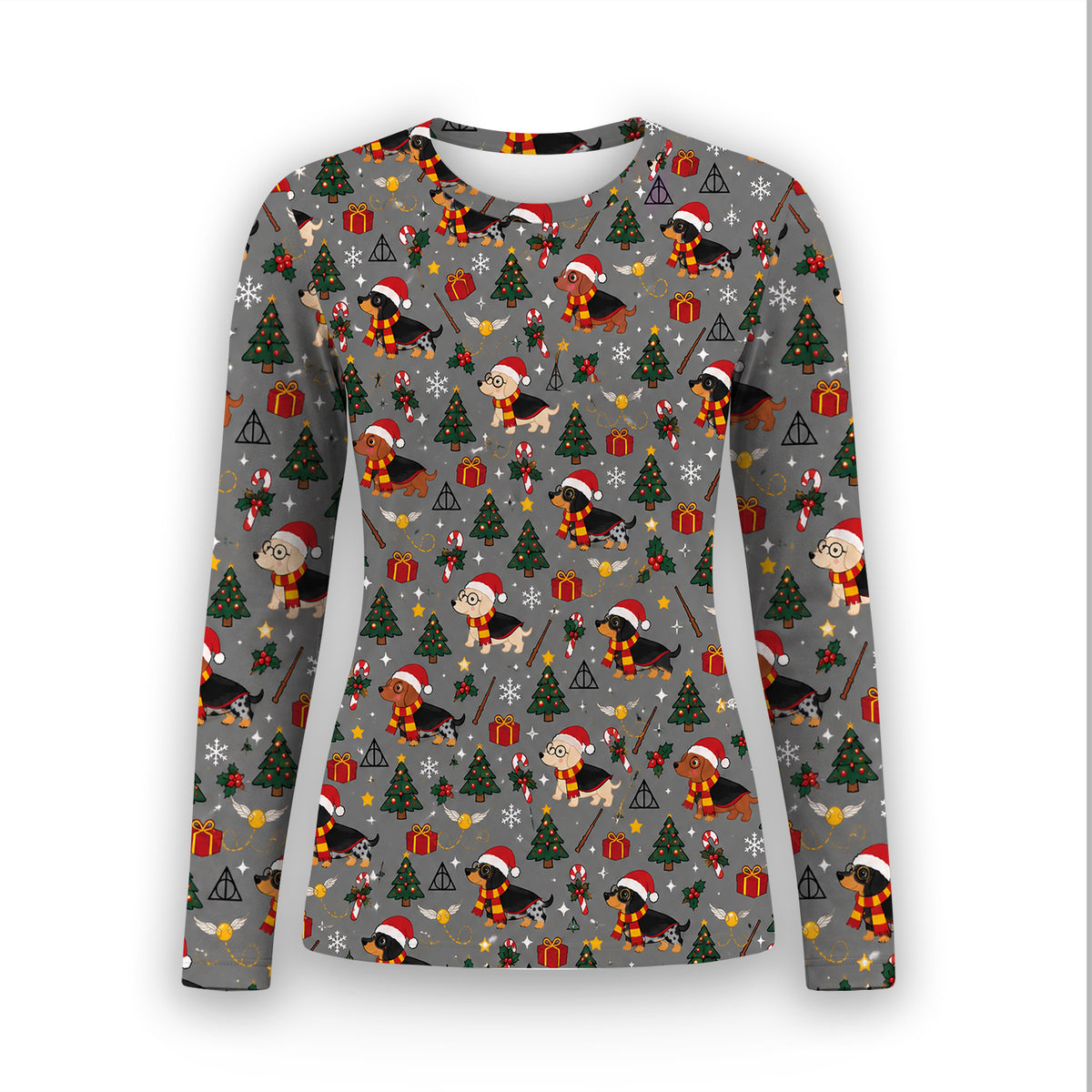Christmas Wizard Dachshunds Pattern Underscrub, Long Sleeve Shirt for Nurses