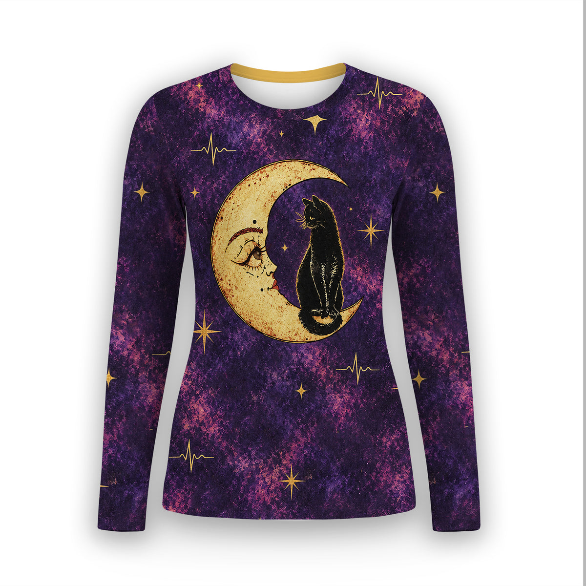 Celestial Nurse Black Cat Crescent Moon Underscrub, Long Sleeve Shirt for Nurses